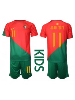 Portugal Joao Felix #11 Heimtrikotsatz für Kinder WM 2022 Kurzarm (+ Kurze Hosen)